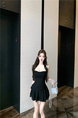 Original Fabric! French Style Slouch Collar Sleeveless Suspender Dress for Women in Black, Summer Sexy Hot Girl Style
