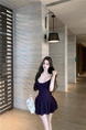 Original Fabric! French Style Slouch Collar Sleeveless Suspender Dress for Women in Black, Summer Sexy Hot Girl Style