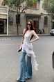 Original Quality! Chiffon + Lining for Slightly Fat mm Holiday Style Suspender Dress for Women in White with Polka Dots, Ruffled Skirt