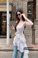 Original Quality! Chiffon + Lining for Slightly Fat mm Holiday Style Suspender Dress for Women in White with Polka Dots, Ruffled Skirt