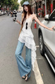 Original Quality! Chiffon + Lining for Slightly Fat mm Holiday Style Suspender Dress for Women in White with Polka Dots, Ruffled Skirt