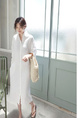 Student Korean Version of Long-Sleeved Shirt Dress for Women in White, Medium-Length, Loose and Slim, Lazy Shirt
