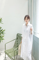 Student Korean Version of Long-Sleeved Shirt Dress for Women in White, Medium-Length, Loose and Slim, Lazy Shirt