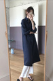 Student Korean Version of Long-Sleeved Shirt Dress for Women in Navy Blue, Medium-Length, Loose and Slim, Lazy Shirt