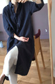 Student Korean Version of Long-Sleeved Shirt Dress for Women in Navy Blue, Medium-Length, Loose and Slim, Lazy Shirt