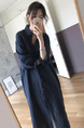 Student Korean Version of Long-Sleeved Shirt Dress for Women in Navy Blue, Medium-Length, Loose and Slim, Lazy Shirt