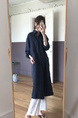 Student Korean Version of Long-Sleeved Shirt Dress for Women in Navy Blue, Medium-Length, Loose and Slim, Lazy Shirt