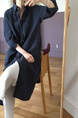 Student Korean Version of Long-Sleeved Shirt Dress for Women in Navy Blue, Medium-Length, Loose and Slim, Lazy Shirt