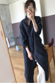 Student Korean Version of Long-Sleeved Shirt Dress for Women in Navy Blue, Medium-Length, Loose and Slim, Lazy Shirt