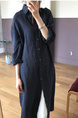 Student Korean Version of Long-Sleeved Shirt Dress for Women in Navy Blue, Medium-Length, Loose and Slim, Lazy Shirt