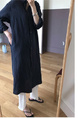 Student Korean Version of Long-Sleeved Shirt Dress for Women in Navy Blue, Medium-Length, Loose and Slim, Lazy Shirt