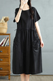 Real Shot of Summer Round Neck Pullover Solid Color Dress in Black, Korean Style Loose Waist Adjustable Pocket Long Skirt