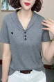Gray 2025 Summer New Pure Cotton Short-Sleeved T-Shirt for Middle-Aged Mothers, Lapel Top Casual Shirt, Loose Top