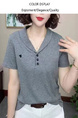 Gray 2025 Summer New Pure Cotton Short-Sleeved T-Shirt for Middle-Aged Mothers, Lapel Top Casual Shirt, Loose Top