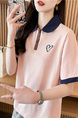 Real Shot of College Polo Collar Short-Sleeved T-Shirt for Women in Summer New Style Design Stylish Embroidery in Pink and Navy Blue