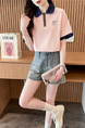 Real Shot of College Polo Collar Short-Sleeved T-Shirt for Women in Summer New Style Design Stylish Embroidery in Pink and Navy Blue
