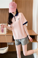 Real Shot of College Polo Collar Short-Sleeved T-Shirt for Women in Summer New Style Design Stylish Embroidery in Pink and Navy Blue