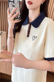 Real Shot of College Polo Collar Short-Sleeved T-Shirt for Women in Summer New Style Design Stylish Embroidery in Cream and Navy Blue