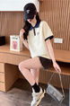 Real Shot of College Polo Collar Short-Sleeved T-Shirt for Women in Summer New Style Design Stylish Embroidery in Cream and Navy Blue
