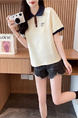 Real Shot of College Polo Collar Short-Sleeved T-Shirt for Women in Summer New Style Design Stylish Embroidery in Cream and Navy Blue