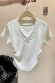 Real shot of Korean sweet hot girl V-neck straight shoulder short-sleeved T-shirt female summer petite short slim white