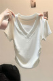 Real shot of Korean sweet hot girl V-neck straight shoulder short-sleeved T-shirt female summer petite short slim white