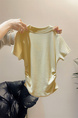 Real shot of Korean sweet hot girl V-neck straight shoulder short-sleeved T-shirt female summer petite short slim yellow