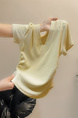 Real shot of Korean sweet hot girl V-neck straight shoulder short-sleeved T-shirt female summer petite short slim yellow