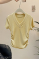 Real shot of Korean sweet hot girl V-neck straight shoulder short-sleeved T-shirt female summer petite short slim yellow