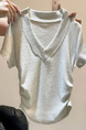 Real shot of Korean sweet hot girl V-neck straight shoulder short-sleeved T-shirt female summer petite short slim gray