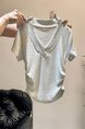 Real shot of Korean sweet hot girl V-neck straight shoulder short-sleeved T-shirt female summer petite short slim gray
