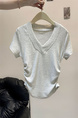 Real shot of Korean sweet hot girl V-neck straight shoulder short-sleeved T-shirt female summer petite short slim gray