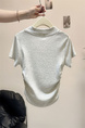 Real shot of Korean sweet hot girl V-neck straight shoulder short-sleeved T-shirt female summer petite short slim gray