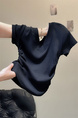 Real shot of Korean sweet hot girl V-neck straight shoulder short-sleeved T-shirt female summer petite short slim black