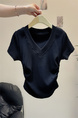 Real shot of Korean sweet hot girl V-neck straight shoulder short-sleeved T-shirt female summer petite short slim black