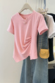 Real shot of pure cotton ribbed short-sleeved T-shirt for women in summer Korean style slim fit bottoming shirt in pink