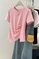 Real shot of pure cotton ribbed short-sleeved T-shirt for women in summer Korean style slim fit bottoming shirt in pink