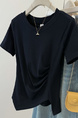 Real shot of pure cotton ribbed short-sleeved T-shirt for women in summer Korean style slim fit bottoming shirt in navy blue