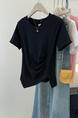 Real shot of pure cotton ribbed short-sleeved T-shirt for women in summer Korean style slim fit bottoming shirt in navy blue