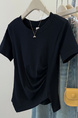 Real shot of pure cotton ribbed short-sleeved T-shirt for women in summer Korean style slim fit bottoming shirt in navy blue
