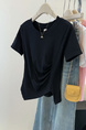 Real shot of pure cotton ribbed short-sleeved T-shirt for women in summer Korean style slim fit bottoming shirt in navy blue