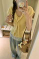 Cream style shawl V-neck knitted top for women in light yellow with atmospheric cuffs and slits, slim-fit sweater bottoming shirt