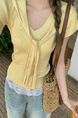 Cream style shawl V-neck knitted top for women in light yellow with atmospheric cuffs and slits, slim-fit sweater bottoming shirt