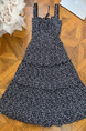 Monday 5.7/10:00am Hanano Overture Chest Drawstring Lace Patchwork Suspender Dress with Large Skirt - Navy Blue