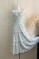 Monday 5.7/10:00am Hanano Overture Chest Drawstring Lace Patchwork Suspender Dress with Large Skirt - Light Blue