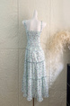 Monday 5.7/10:00am Hanano Overture Chest Drawstring Lace Patchwork Suspender Dress with Large Skirt - Light Blue