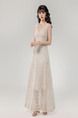 Real Shot of the New 2025 Summer French V-Neck Lace Edge Elegant Temperament Holiday Style Waist Slim Long Dress - Beige
