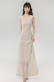 Real Shot of the New 2025 Summer French V-Neck Lace Edge Elegant Temperament Holiday Style Waist Slim Long Dress - Beige