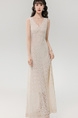 Real Shot of the New 2025 Summer French V-Neck Lace Edge Elegant Temperament Holiday Style Waist Slim Long Dress - Beige