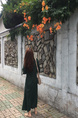 Korean Style Single-Breasted Dress Simple Round Neck Solid Color Lantern Sleeves Dress Shirt Long Skirt with Pockets - Dark Green